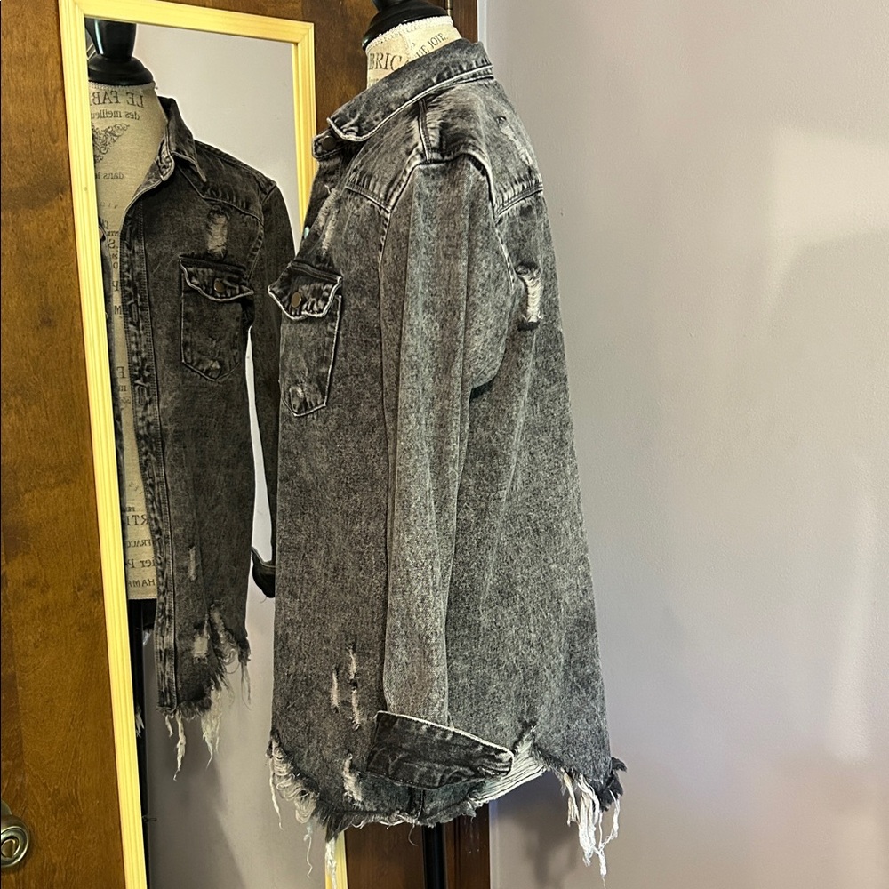 American Bazi Black Distressed Denim Jacket - Picture 2 of 11
